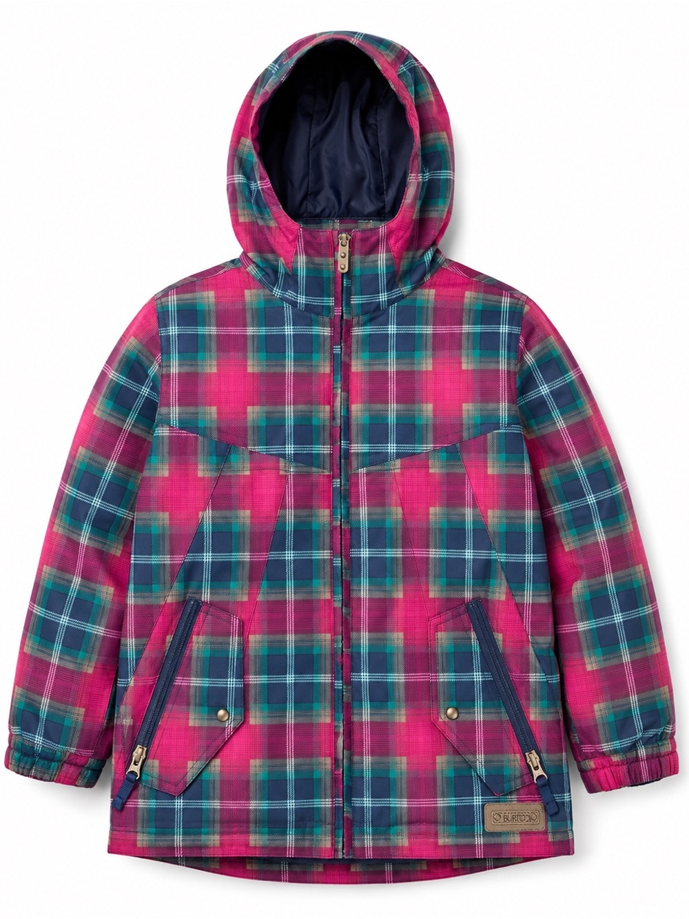Burton Dry Ride Pink & Teal Plaid Hooded Winter Ski Coat Women's XS